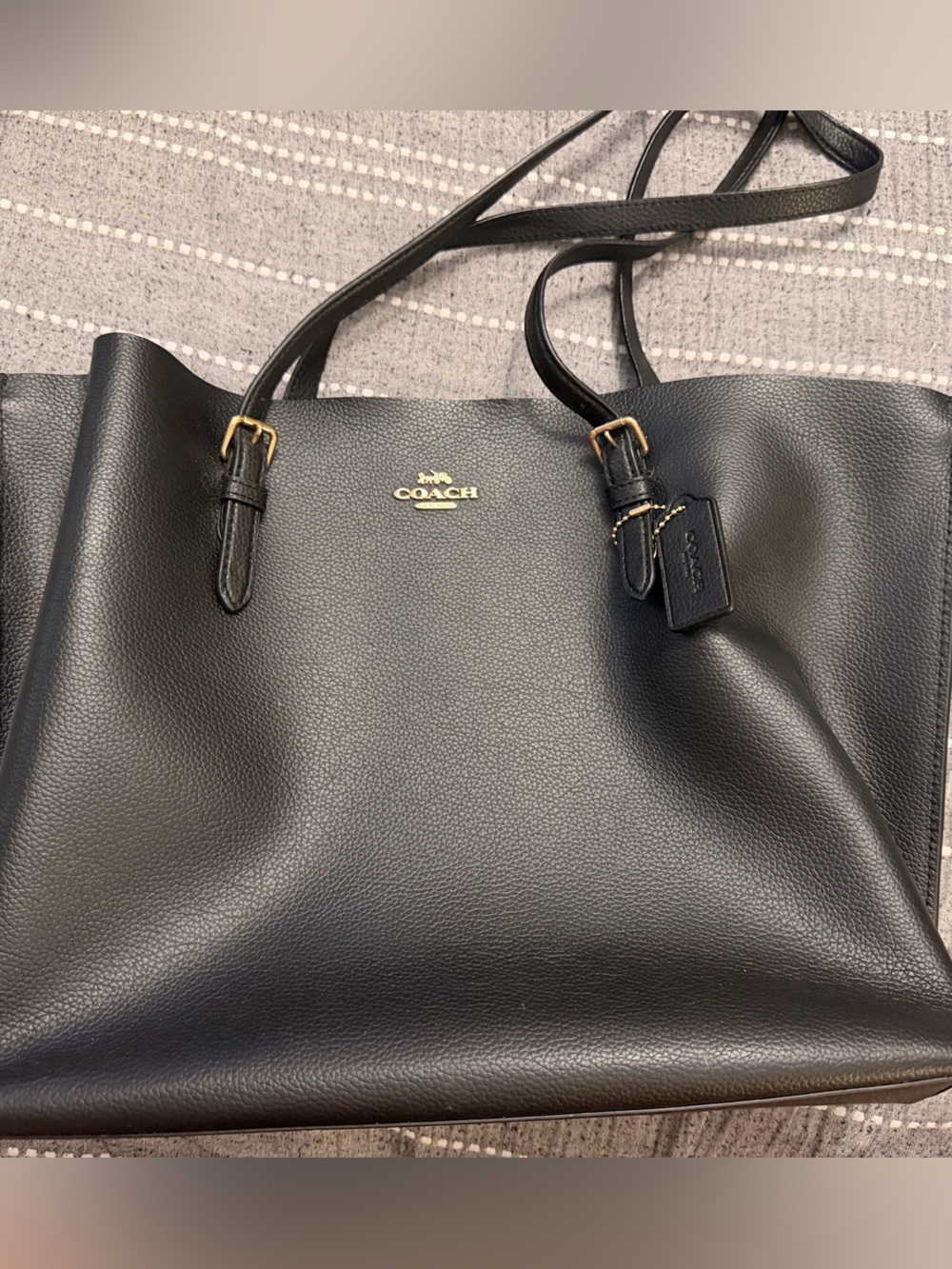Coach Black Pebbled Leather Laptop Tote with Gold Logo